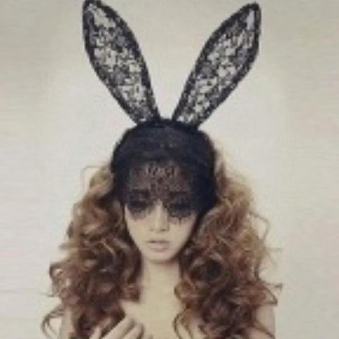 Hair Bands Lace Rabbit Bunny Ears Veil Black Eye Mask