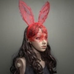 Hair Bands Lace Rabbit Bunny Ears Veil Black Eye Mask